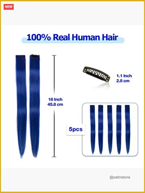 Clip-in Hair Extensions 100% Real Human Hair Straight 5 Pieces Set 18 Inch main image 6
